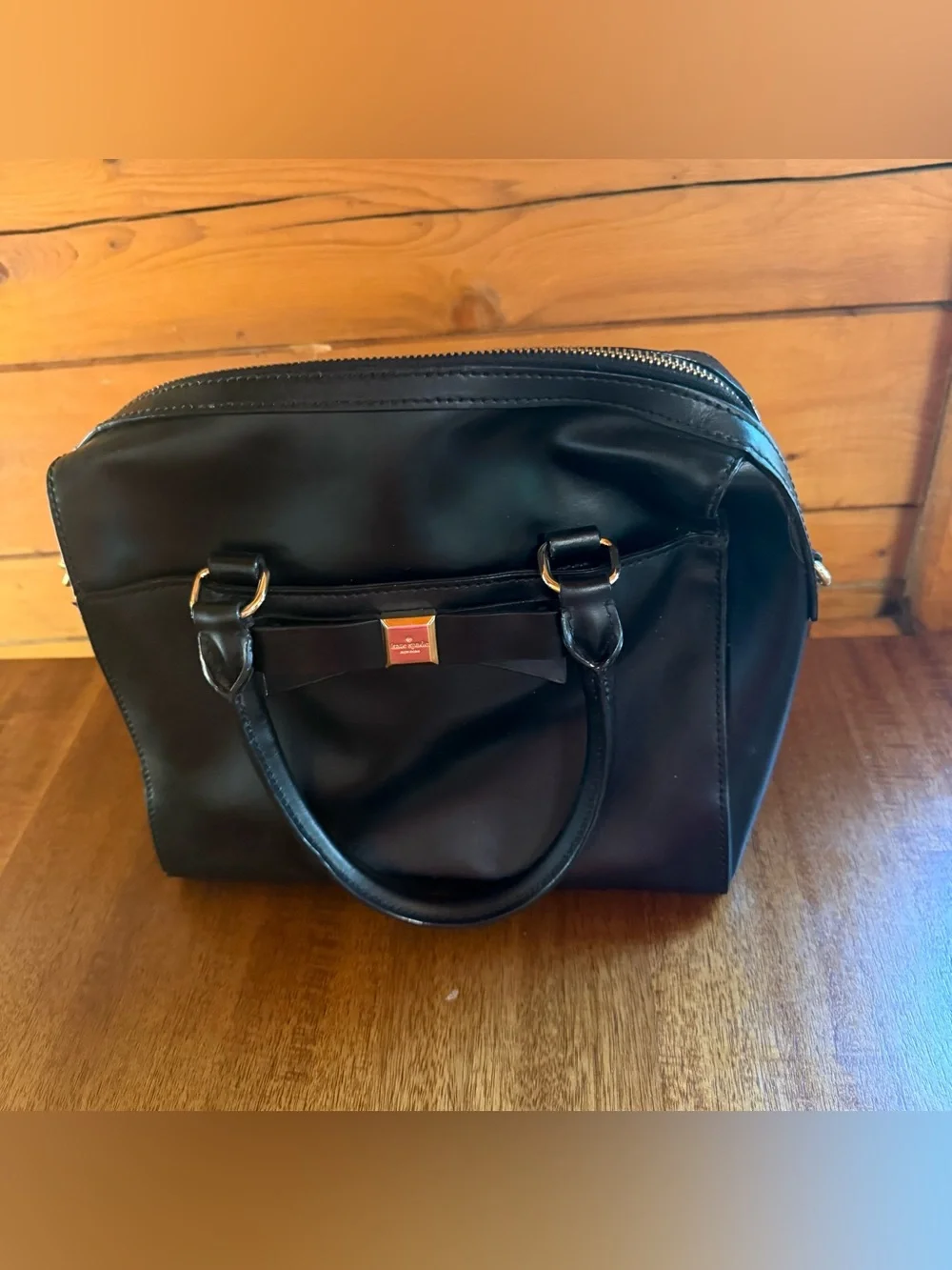Kate Spade Black Leather Bow Satchel Handbag Top Handle Shoulder Bag Gold